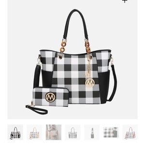 Black and White Checked Tote with Gold MKF Accent